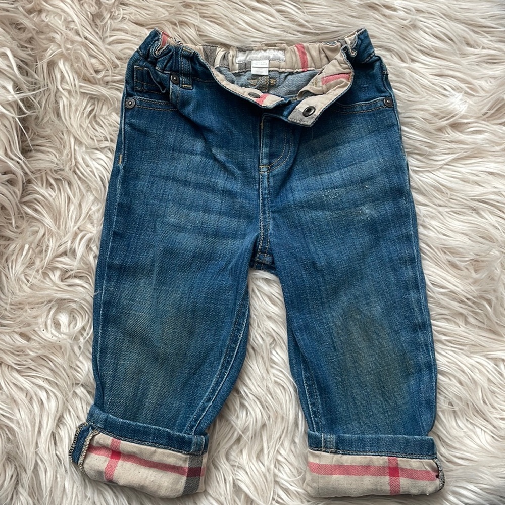 Burberry Denim Blue Jeans with Nova Check Cuffs - Size 18 months